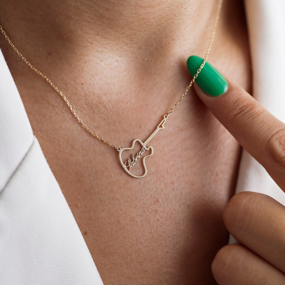 Musical Instrument And Names - สร้อยคอจี้รูปเครื่องดนตรีกีตาร์สลักชื่อส่วนตัว สร้อยคอแฟชั่นเครื่องดนตรี สแตนเลสสตีลสั่งทำพิเศษ ของขวัญสำหรับคนรักดนตรีในวันคริสต์มาส