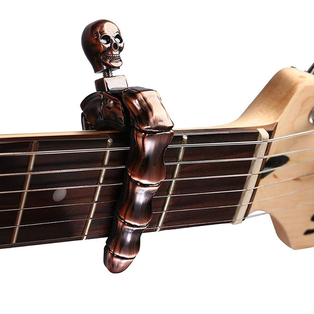 Musical Instrument In English - คาโป้กีตาร์รูปหัวกะโหลกสำหรับกีตาร์โปร่งและกีตาร์ไฟฟ้า คาโป้รูปหัวกะโหลกสำหรับอูคูเลเล่ แบนโจ แมนโดลิน เบส และกีตาร์คลาสสิก