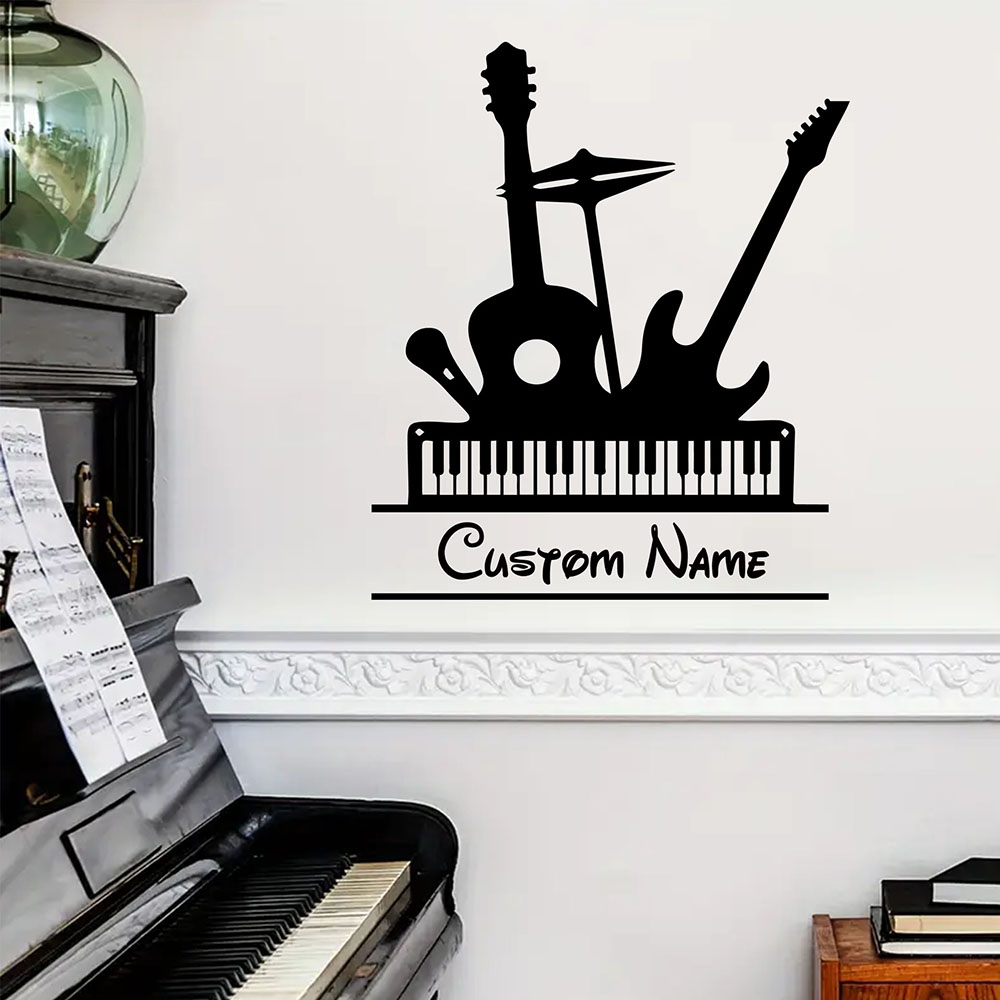 Musical Instrument And Names - สติ๊กเกอร์ติดผนังลายการ์ตูนเครื่องดนตรี 1 ชิ้น พร้อมสกรีนชื่อตามสั่ง สำหรับตกแต่งห้องเรียน/ห้องทำงาน