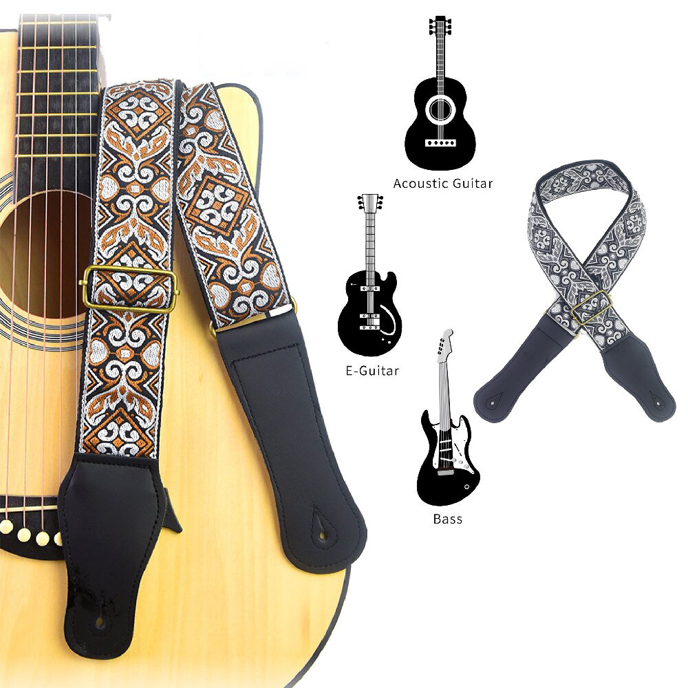 Musical Instrument In English - สายสะพายกีตาร์ปักลายสไตล์ชาติพันธุ์ สายสะพายกีตาร์แบบปรับได้สำหรับกีตาร์โปร่ง กีตาร์ไฟฟ้า เบส อูคูเลเล่ อุปกรณ์เสริมกีตาร์