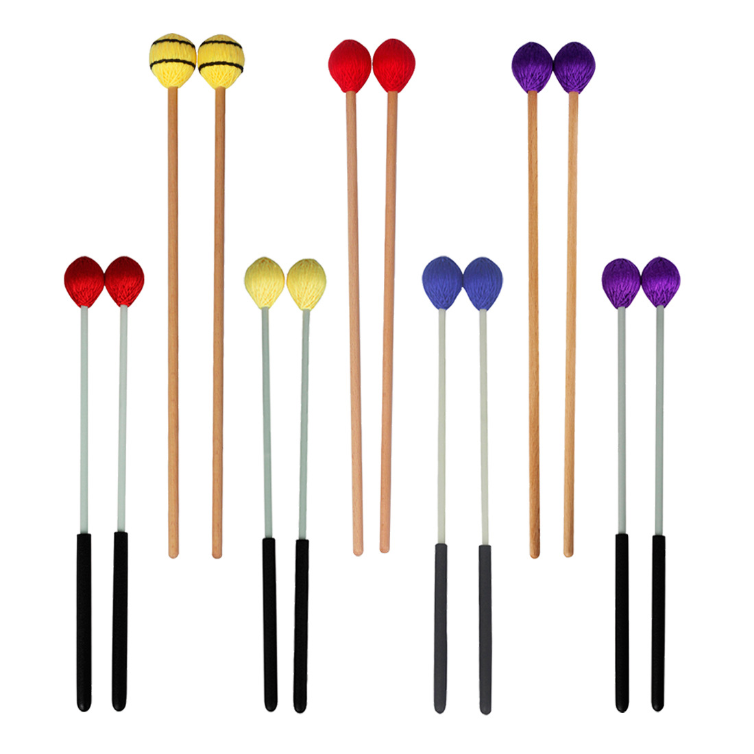 Musical Instrument Marimba - ไม้ตีมาริมบา 2 ชิ้น หัวพันด้วยเส้นด้ายสี พร้อมด้ามไม้เมเปิล ไม้ตีไซโลโฟน